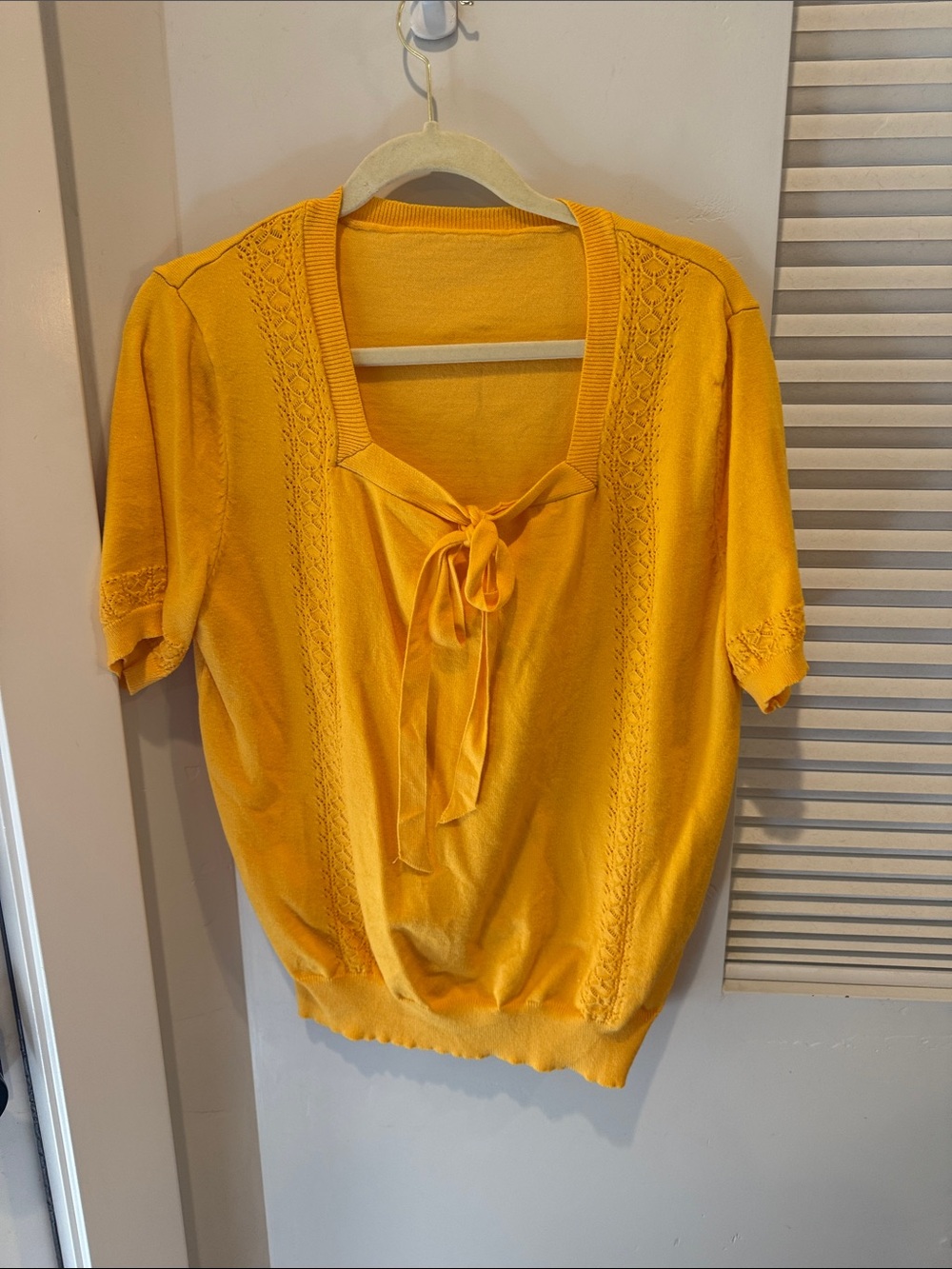 Women’s Yellow Tie-Neck Knit Top
